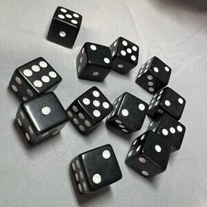 Set of 12 Black Dice, White Pips - Dice 16mm Standard Game Dice